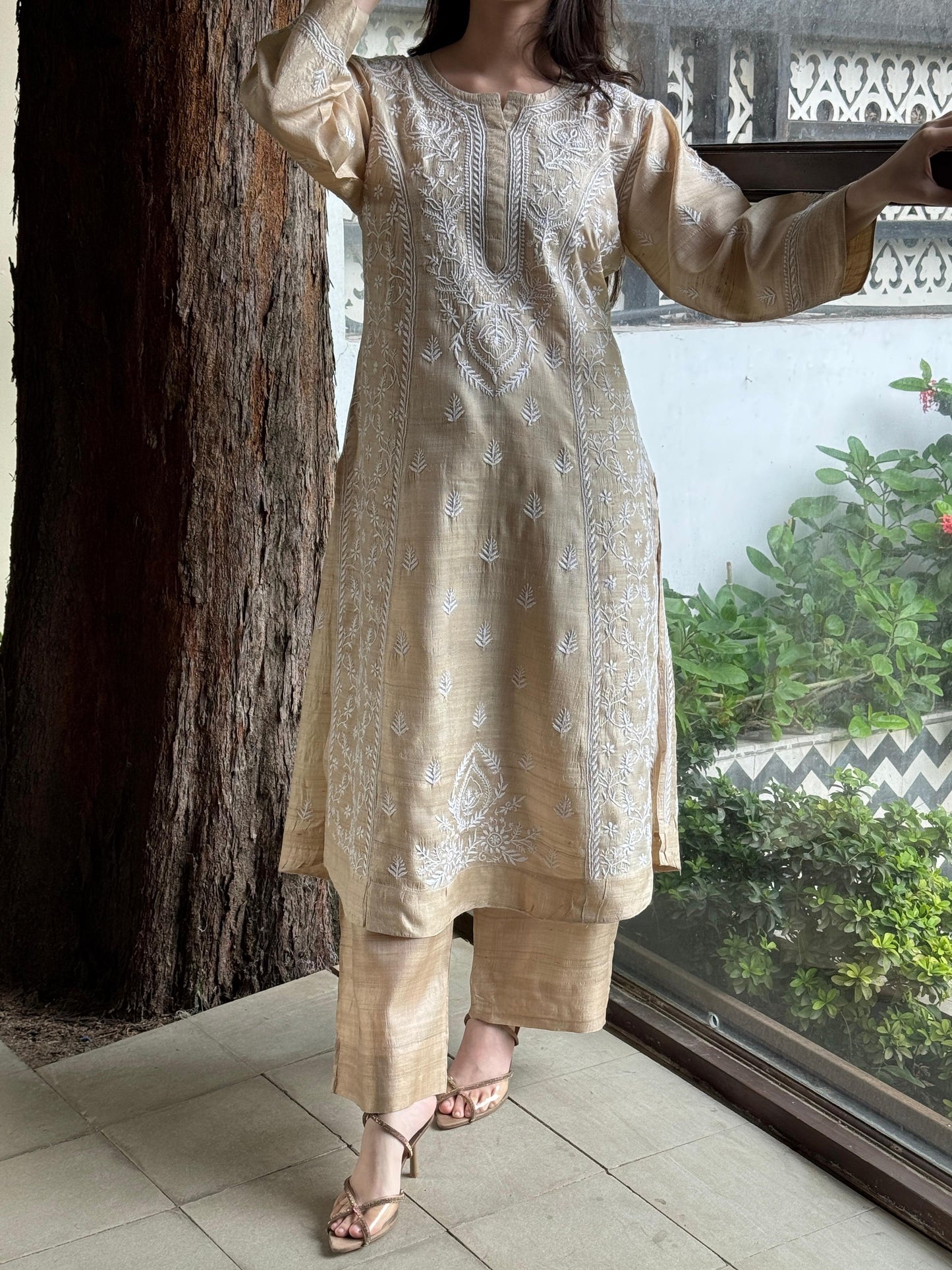 Natural Beige Chikankari Ready to Wear Kurta