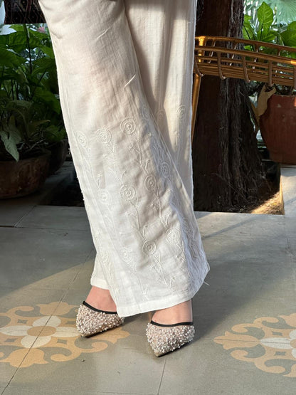 Women's Lucknowi Handcrafted Cotton Chikankari Flared Bottom