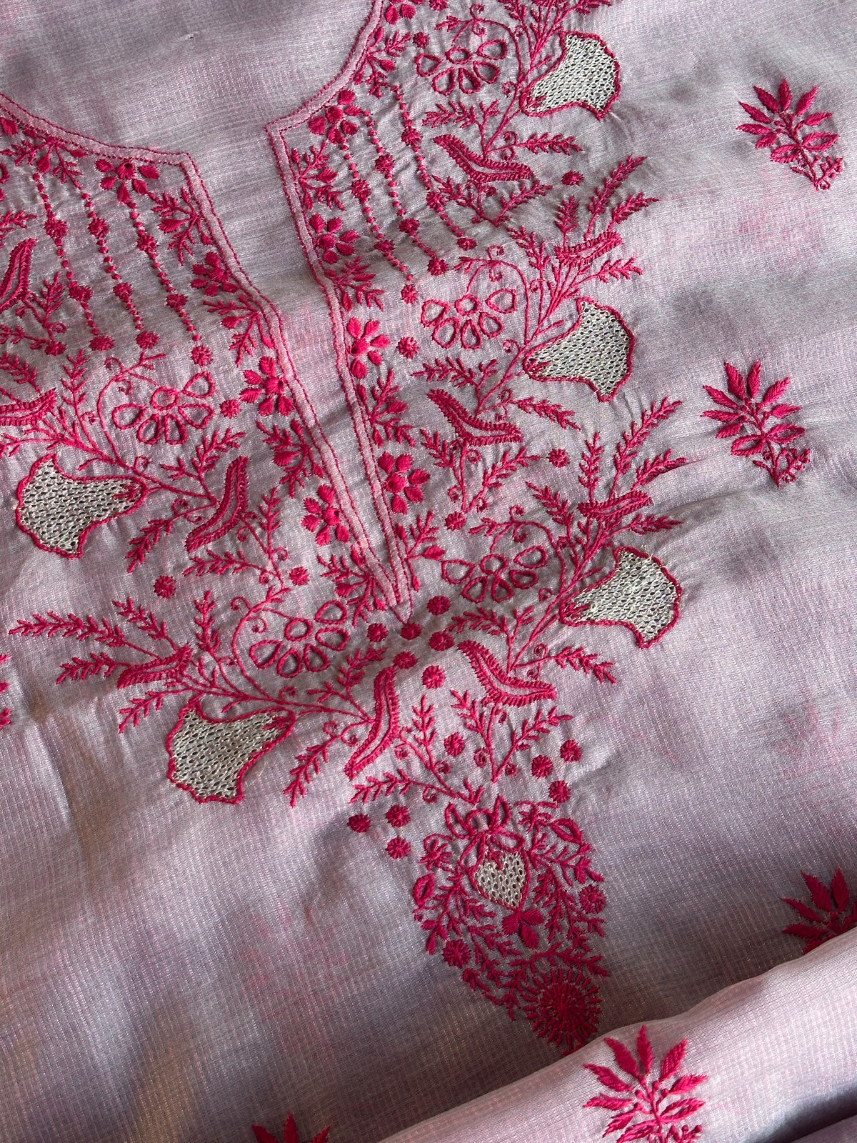 Mauve Pink Shade Kota Chikankari Unstitched Suit Fabric