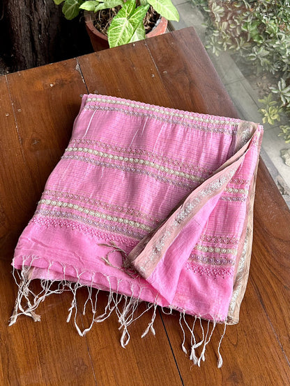 Pink Shade Chanderi Chikankari Saree