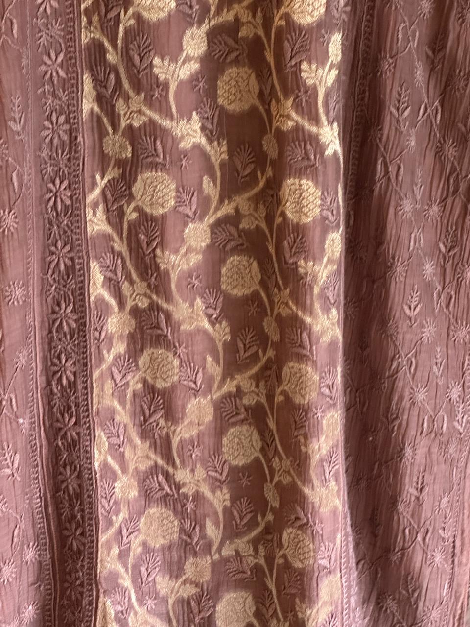 Brown Shade Zari Chanderi Chikankari Ready to Wear Tunics