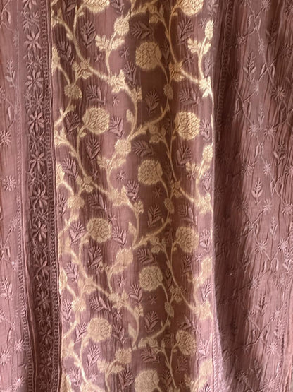 Brown Shade Zari Chanderi Chikankari Ready to Wear Tunics