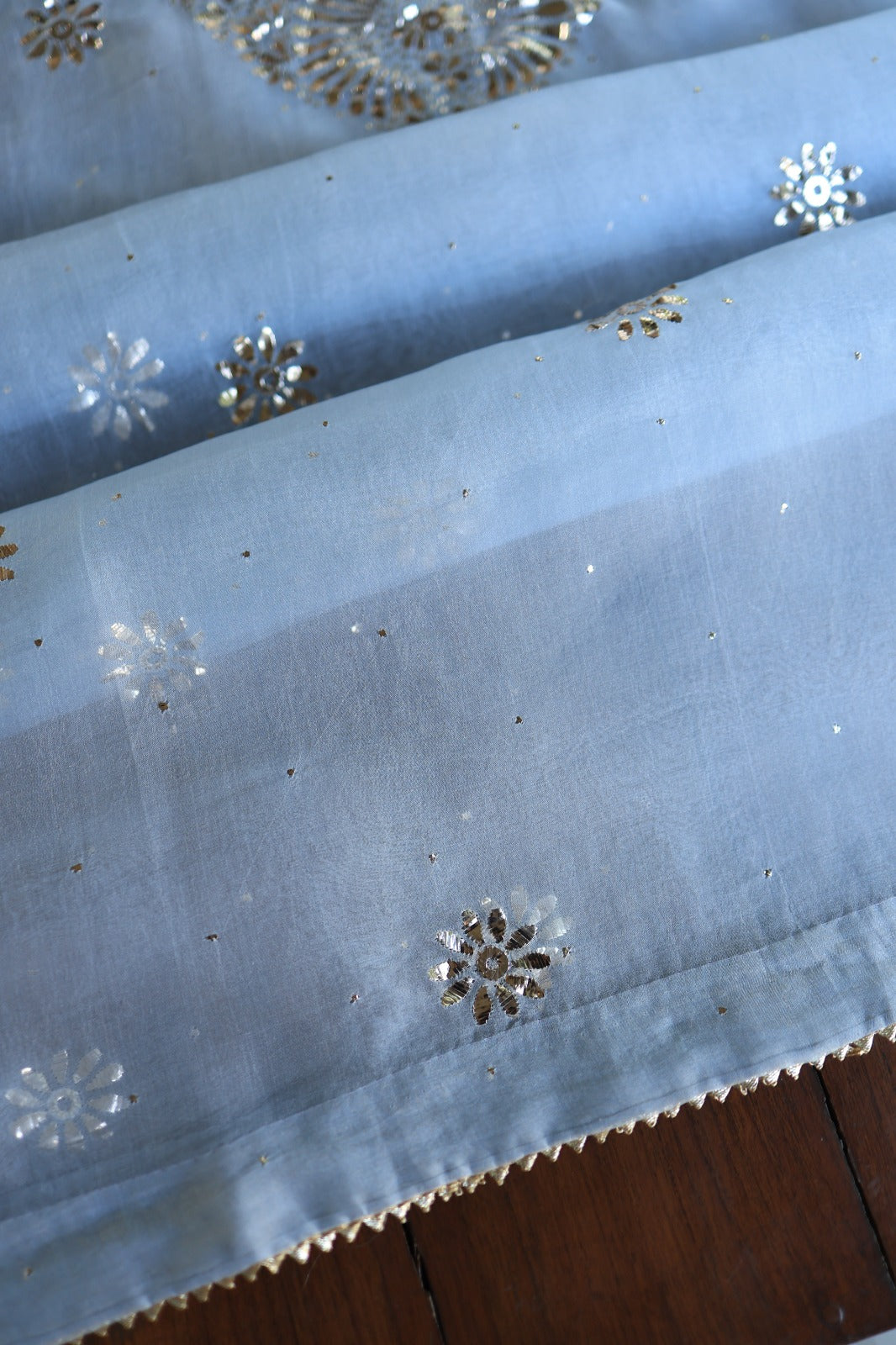 Powder Blue Shade Noor Organza Silk Badla Unstitched Kurta Dupatta Set