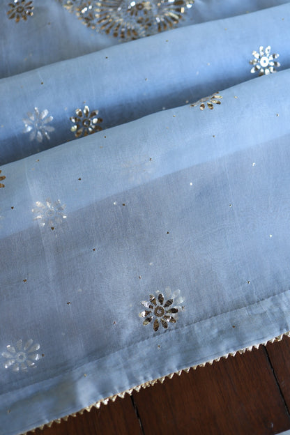 Powder Blue Shade Noor Organza Silk Badla Unstitched Kurta Dupatta Set
