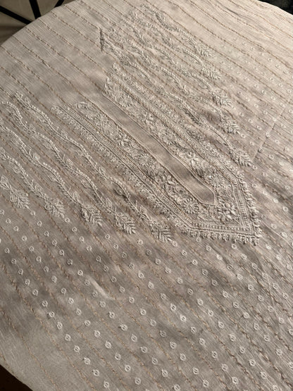 White Zari Chanderi Men’s Kurta Fabrics