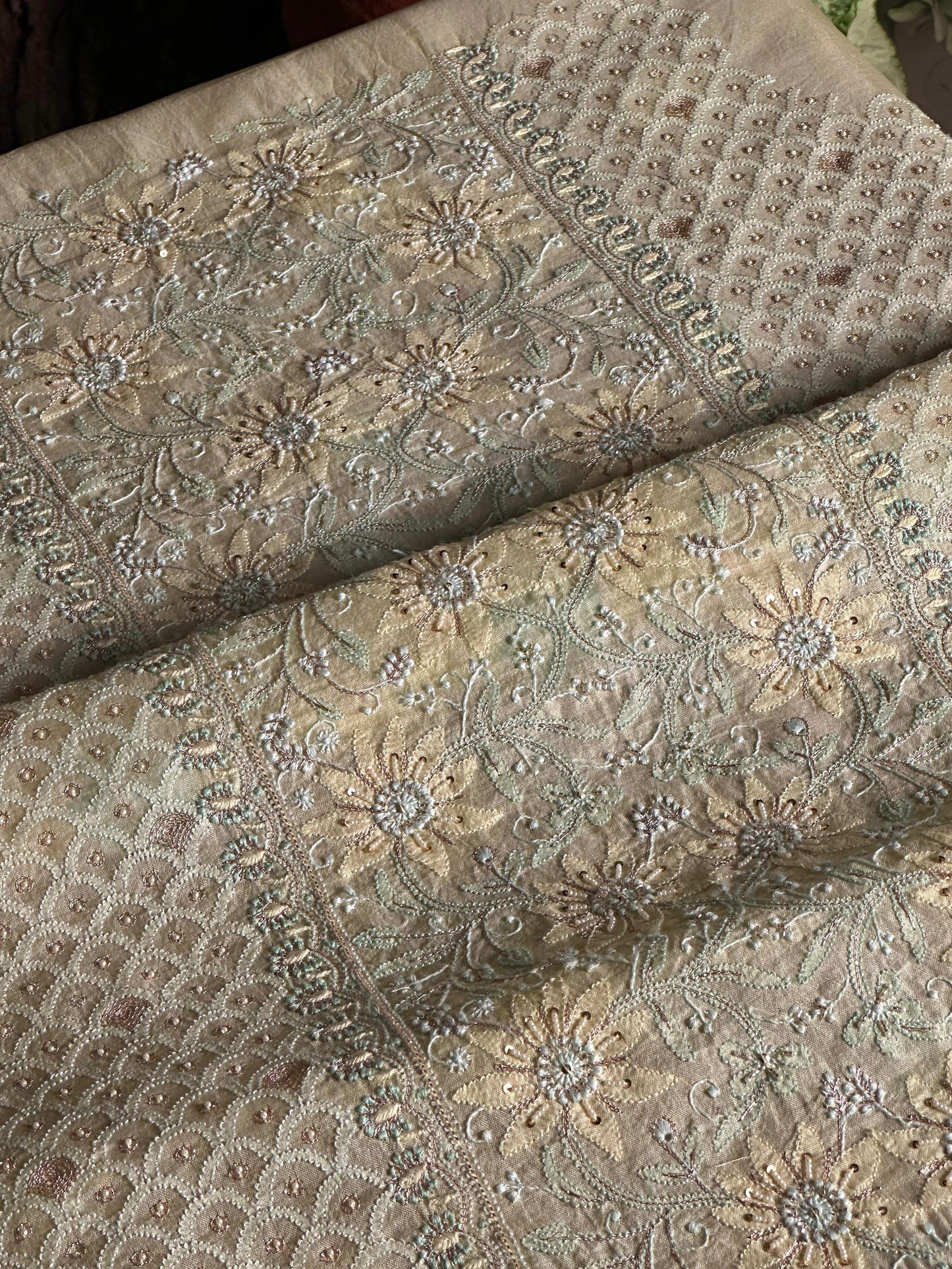 Lemon Shade Noor Banarasi Organza Chikankari Unstitched Fabric