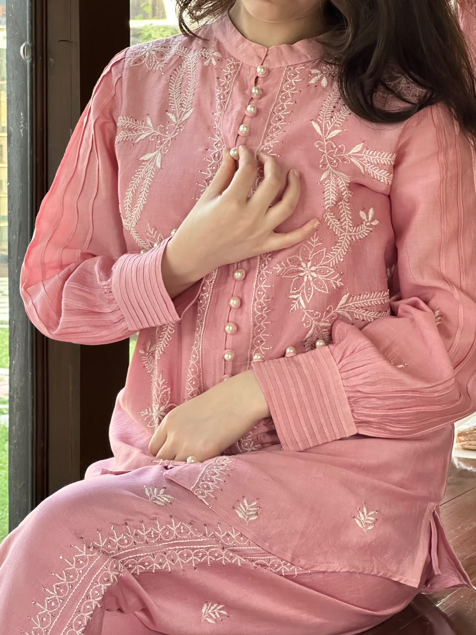 Pink Chanderi Chikankari Co-Ord Set