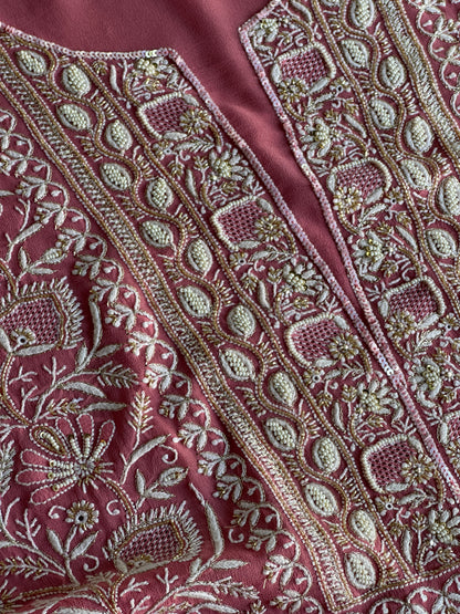 Pink Superfine Pure Georgette Chikankari Kurta Set