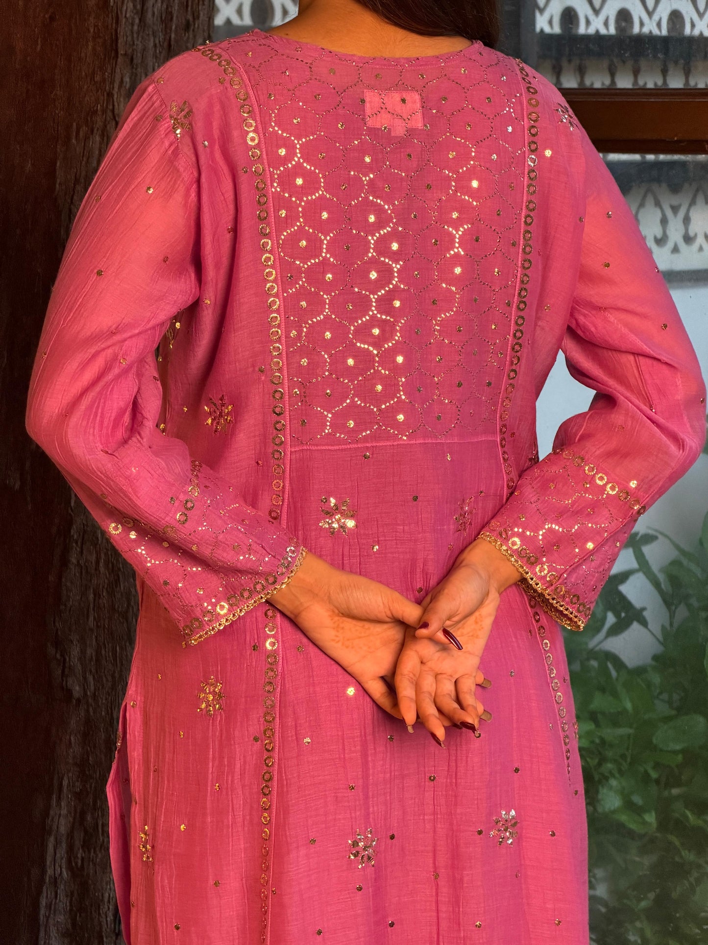 Deep Purple Mukaish Mul Chanderi Silk Ready To Wear Dress