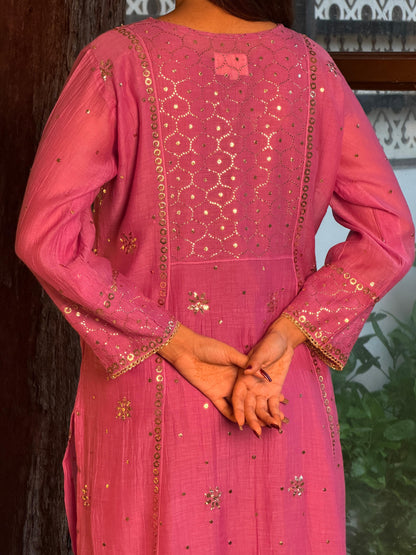 Deep Purple Mukaish Mul Chanderi Silk Ready To Wear Dress