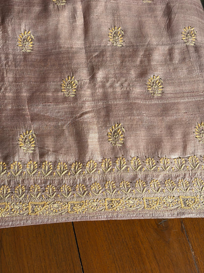Beige Shade Roheen Tussar Silk Chikankari Fabric