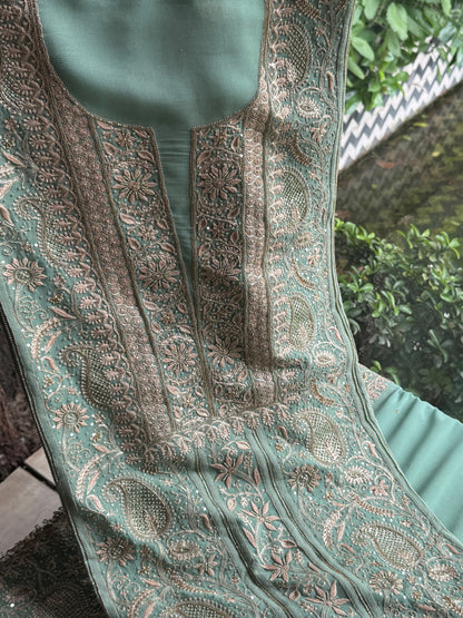 Green Superfine Pure Georgette Chikankari Kurta Set