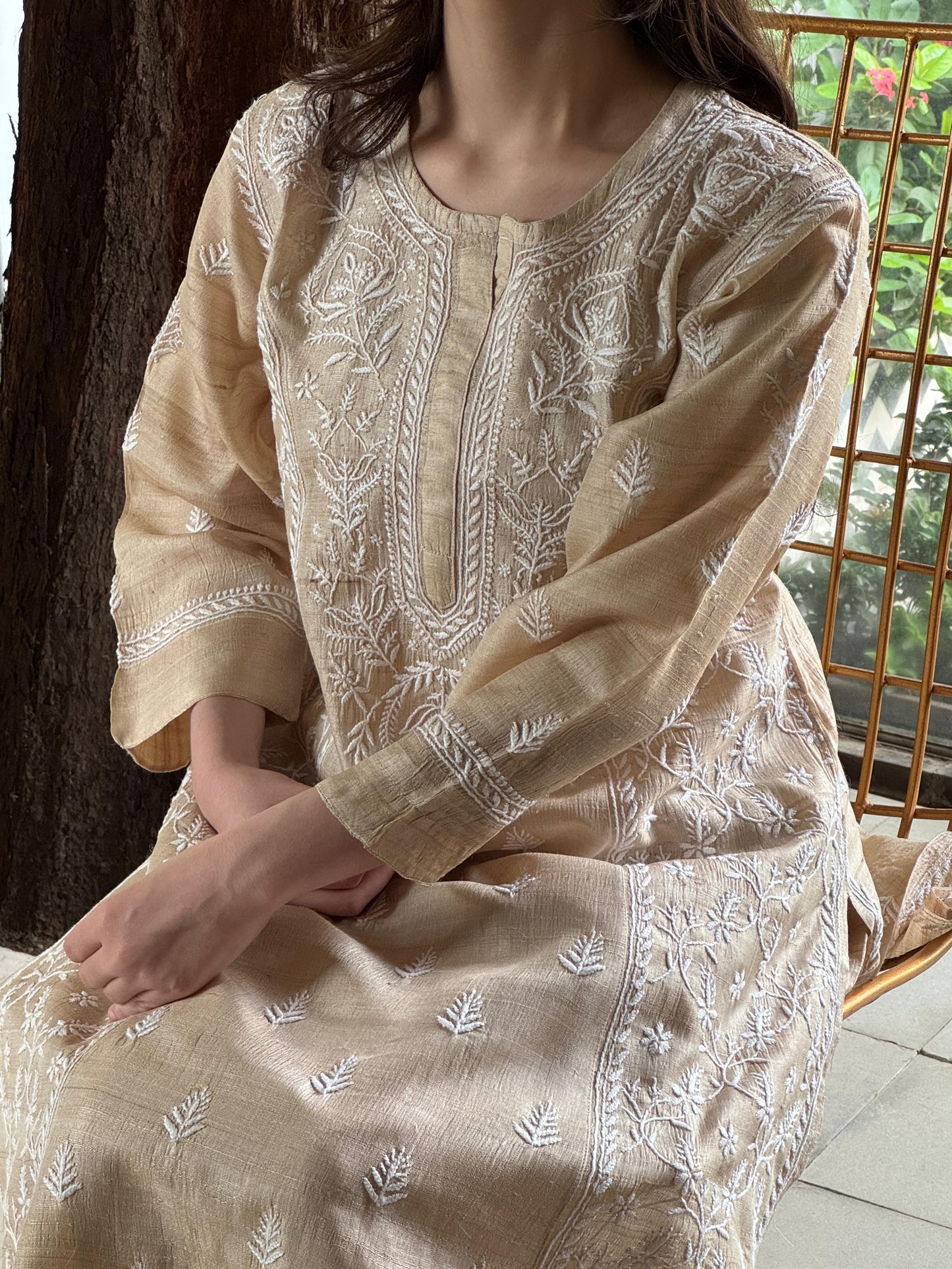 Natural Beige Chikankari Ready to Wear Kurta