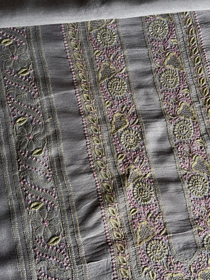 Blue Shade Moonga Silk Chikankari Men’s Kurta Fabric