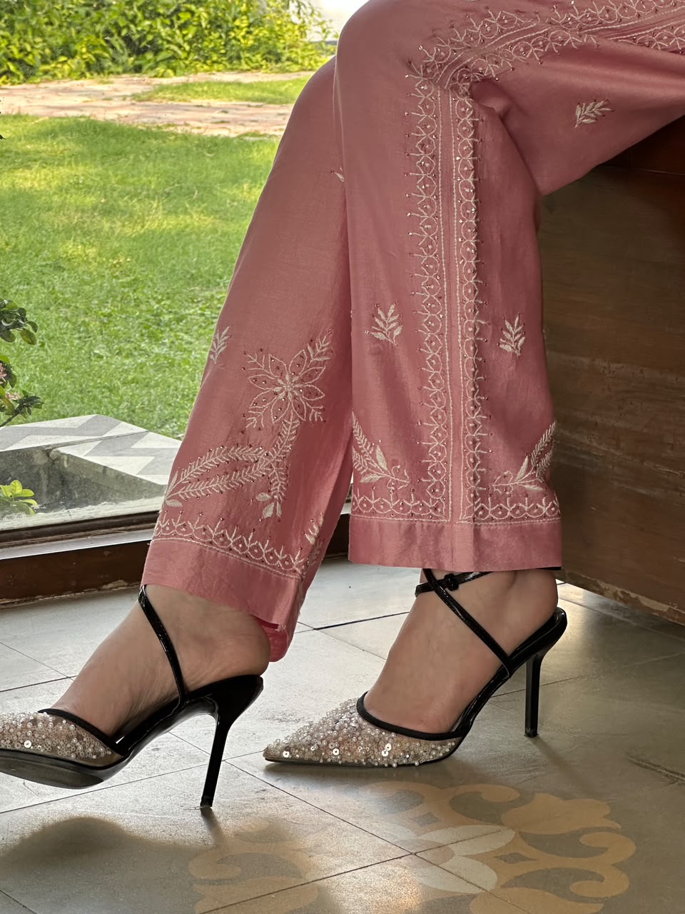 Pink Chanderi Chikankari Co-Ord Set