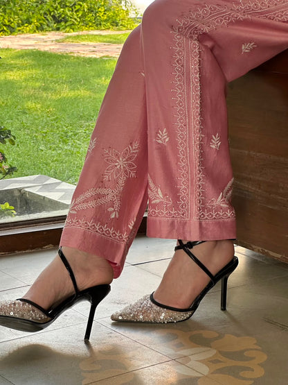 Pink Chanderi Chikankari Co-Ord Set