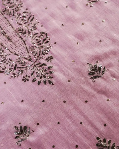 Pink Shade Chanderi Silk Mukaish Badla Unstitched Fabrics