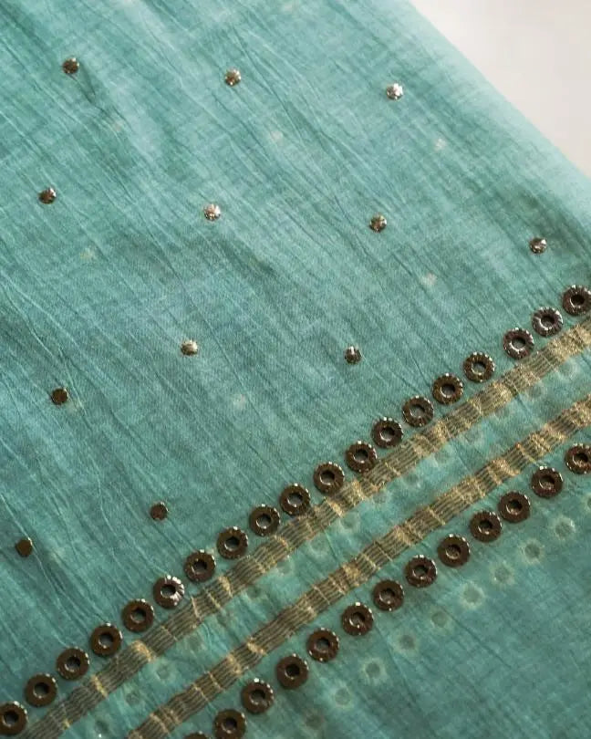 Sea Green Chanderi Silk Mukaish Badla Unstitched Fabrics