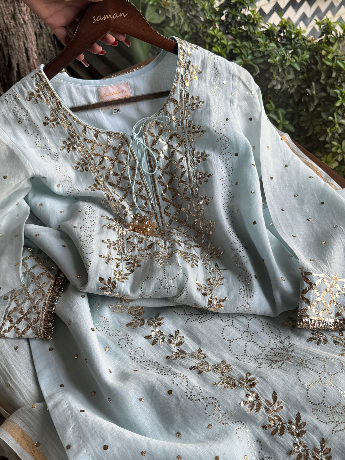 Ice Blue Mukaish Mul Chanderi Silk Ready To Wear Dress