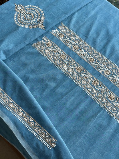 Denim Blue Malkha Handspun Khadi Kurtas Unisex Fabric