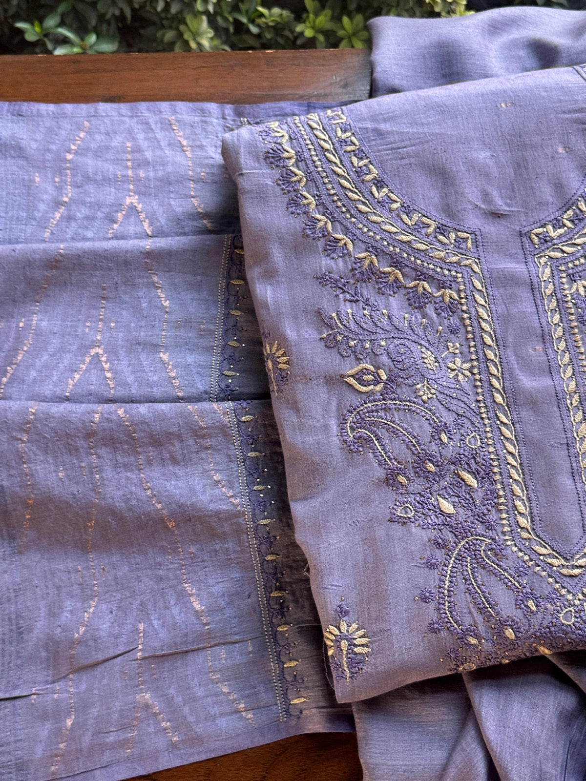 Purple Shade Jamdani X Chikankari Unstitched Fabric