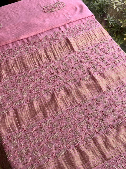 Pink Shade Chanderi Chikankari Saree