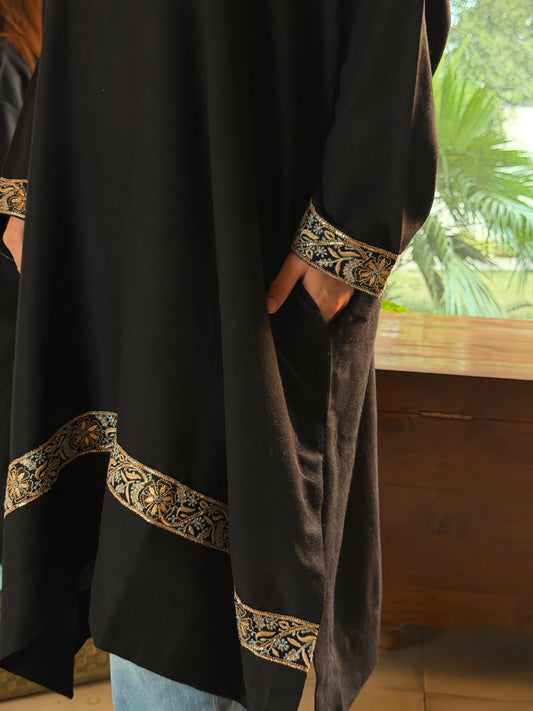Black Pashmina Kashmiri Phiran – Ari & Chikankari Detailing