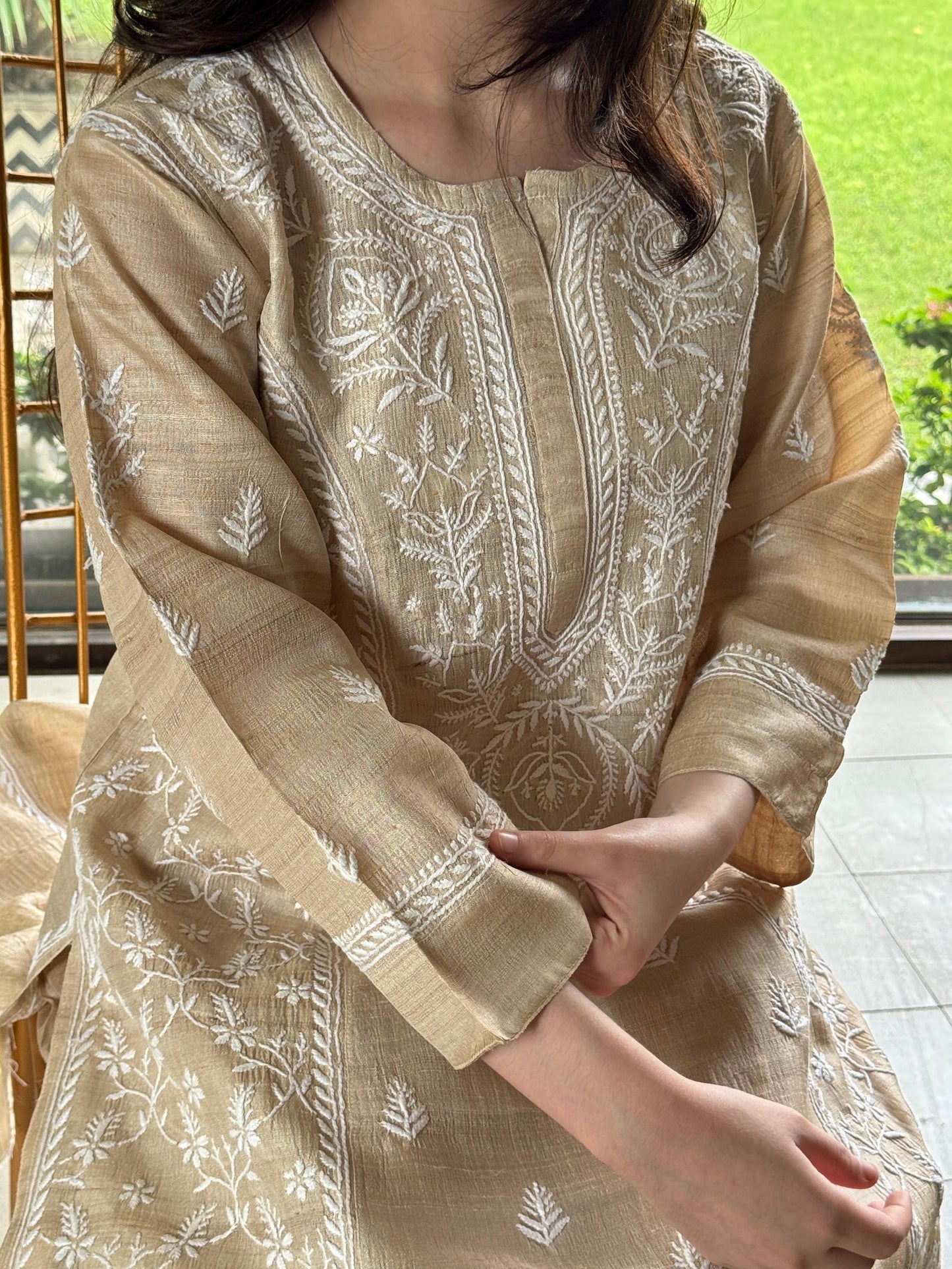 Natural Beige Chikankari Ready to Wear Kurta