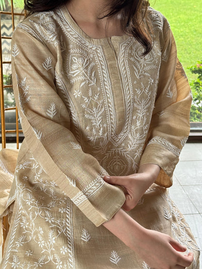 Natural Beige Chikankari Ready to Wear Kurta
