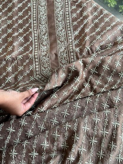 Beige Moonga Silk Chikankari Men’s Kurta Fabrics