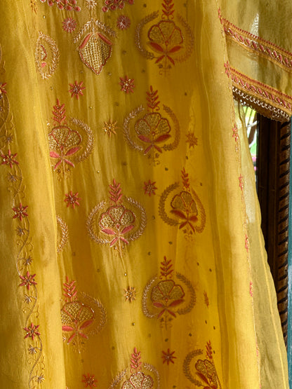 Saffron Mango Shade Noor Organza Chikankari Anarkali