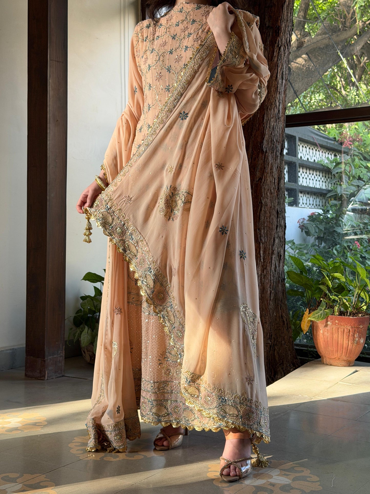 Tukdi Multi Colour Pure Georgette Chikankari Anarkali