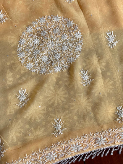 Melon Yellow shade Georgette Mirror Work Chikankari Kurta Dupatta Set