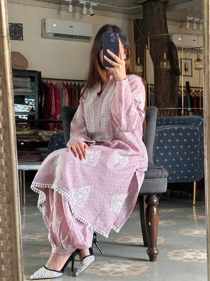 Dusty Lavender Jacquard Sequins Chikankari Co-Ord Set