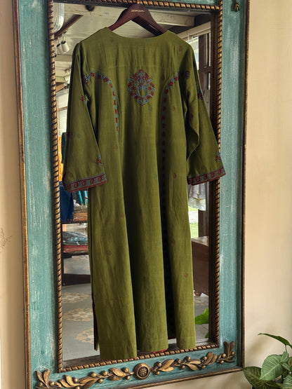 Green Malkha Handspun Chikankari Tunic