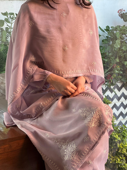 Lavender Chiffon Afghani Shalwar Chikankari Coord Set - Fine Chikankari Work