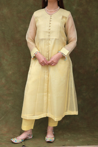 Lemon Shade Tissue Silk Dagla Kurta Set