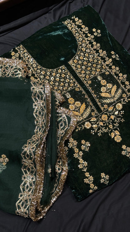 Midnight Moss Shade | Saman Velvet Ready To Wear Kurta Set
