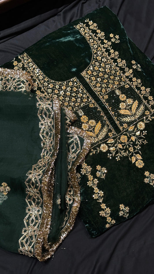 Midnight Moss Shade | Saman Velvet Ready To Wear Kurta Set