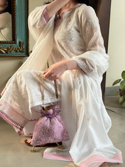 Powder Mauve Shade Kota Pearl Work Chikankari Kurta Set