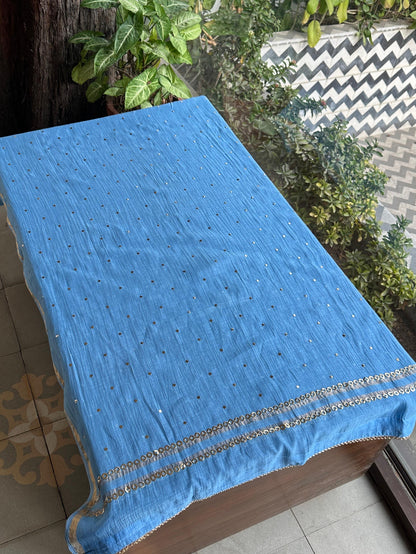 Powder Blue Shade Mukaish Mul Chanderi Silk Dress