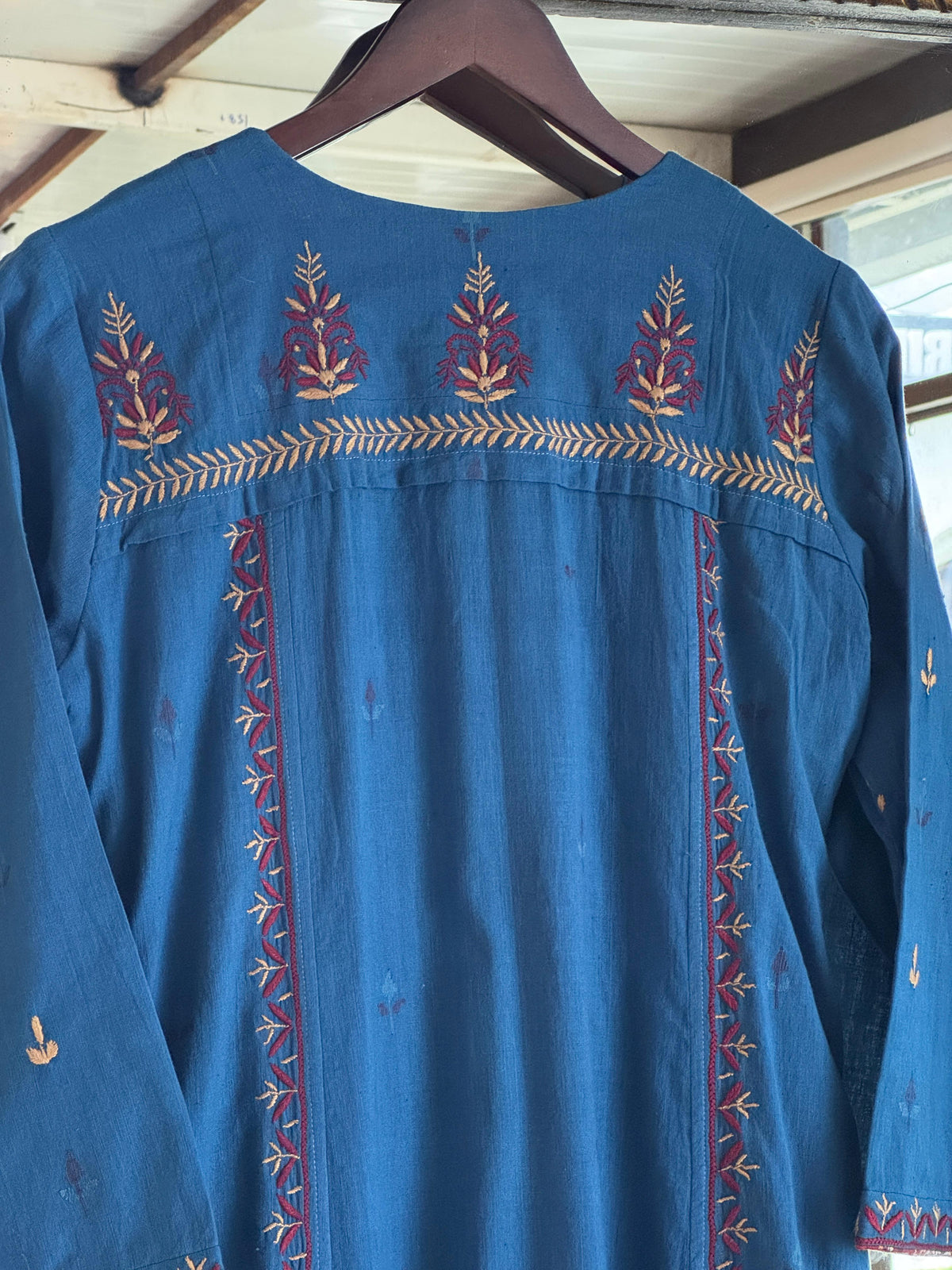 Blue Malkha Handspun Chikankari Tunic