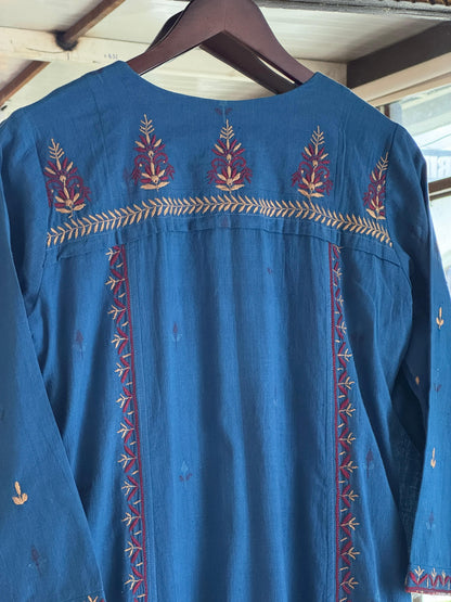 Blue Malkha Handspun Chikankari Tunic