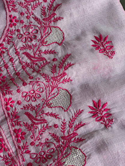 Mauve Pink Shade Kota Chikankari Unstitched Suit Fabric