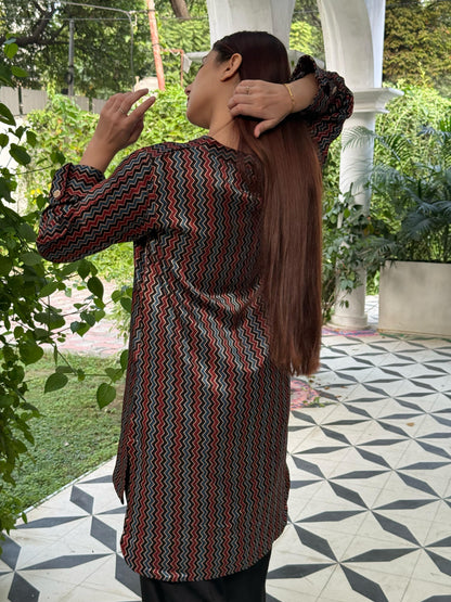 Ajrak Multi Shade Mashru Silk, Short Kurta