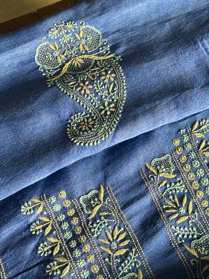 Pastel Blue Shade Moonga Silk Chikankari Men’s Kurta Fabric