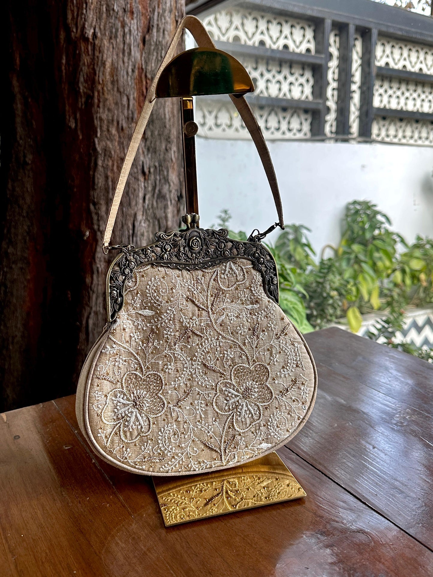 Beige Shade | Vintage Ari Mukaish Sling Bags