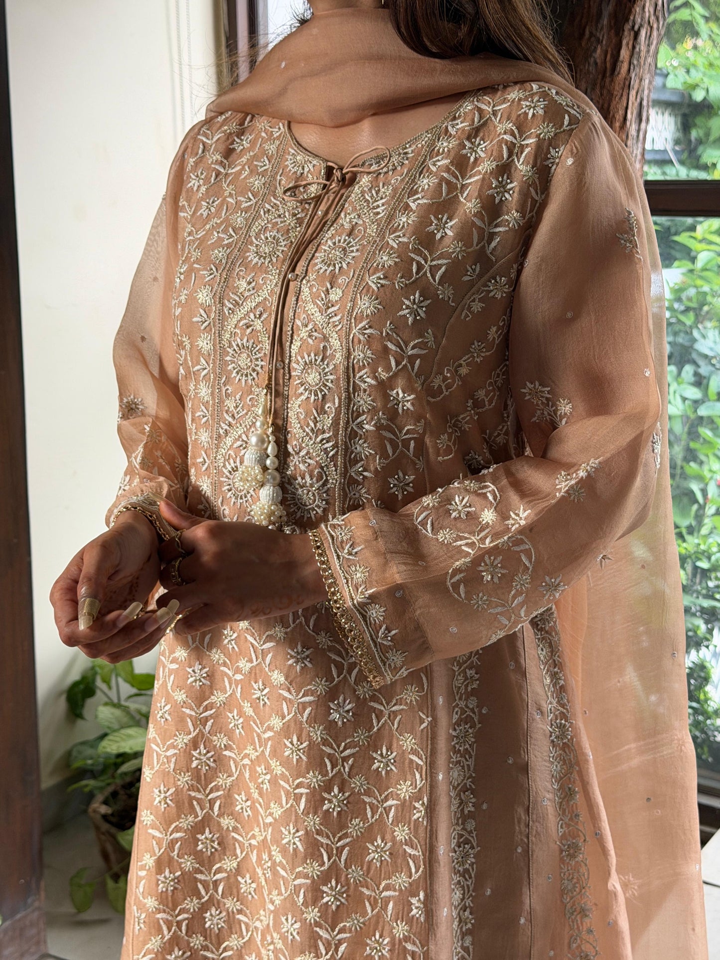 Beige Shade Noor Organza Chikankari Anarkali