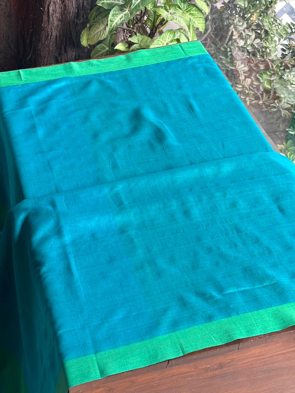 Blue Woven Butta Saree with Contrast Green Border
