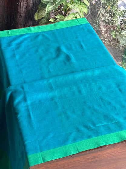 Blue Woven Butta Saree with Contrast Green Border